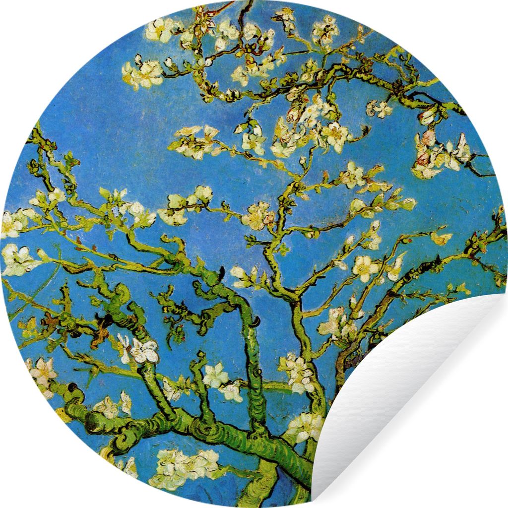 MuchoWow Runde Wandtattoo - Wandsticker Tapete Aufkleber Mandelblüte - Gemälde von Vincent van Gogh Ø 100 cm Selbstklebend und Repositionierba...
