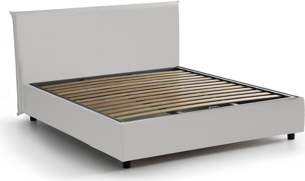 Doppelbett Belinda, Containerbett mit Kunstlederbezug, 100% Italy, Frontöffnung, passend für Matratze Cm 140x200, Weiß