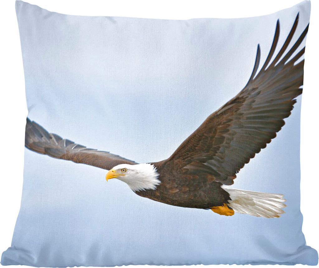 MuchoWow Zierkissen Sofakissen Wohnzimmer Dekokissen 60x60 cm Ein fliegender Weißkopfseeadler - Sitzfläche - Foto Polster