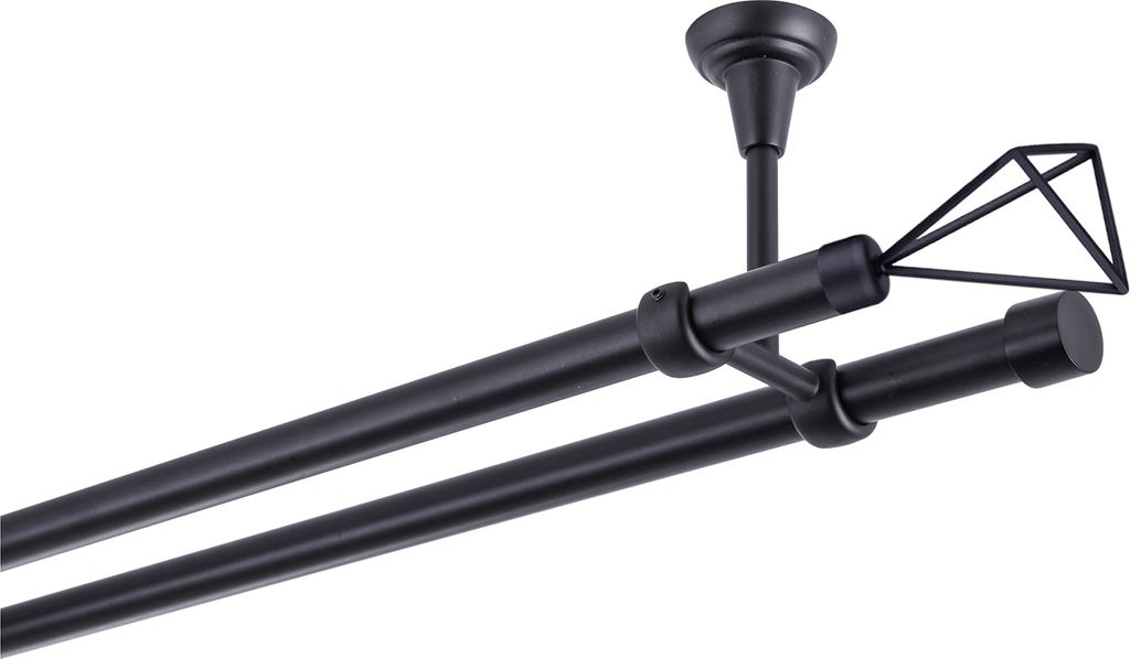Gardinenstange Schwarz Matt stabile Vorhangstange 19 mm mit Space einfache Montage, Montageort: Decke, 2-läufig, 600 cm