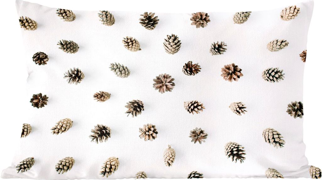 MuchoWow Zierkissen Sofakissen Wohnzimmer Dekokissen 50x30 cm Winter - Tannenzapfen - Weiß - Wohnzimmerdekoration - Polster mit Photo