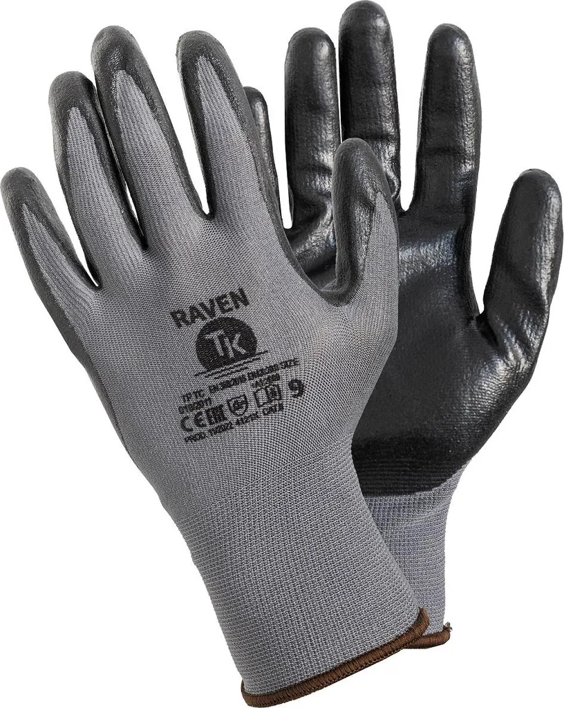 Gants de travail Raven Rek en nitrile noir haute adhérence taille 10 - 12pcs