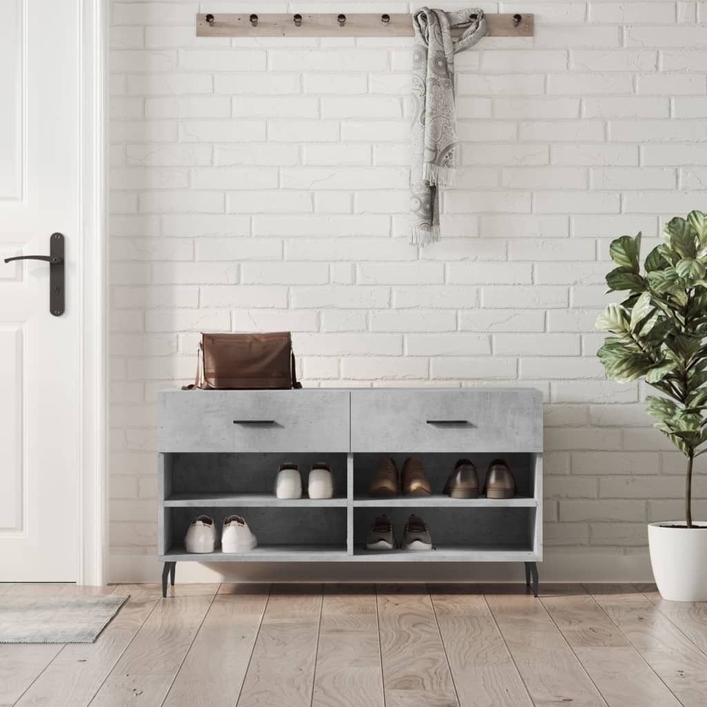 vidaXL Schuhbank Betongrau 102x35x55 cm Holzwerkstoff - Schuhbank - Schuhbänke - Sitzbank Mit Stauraum - Schuhregal
