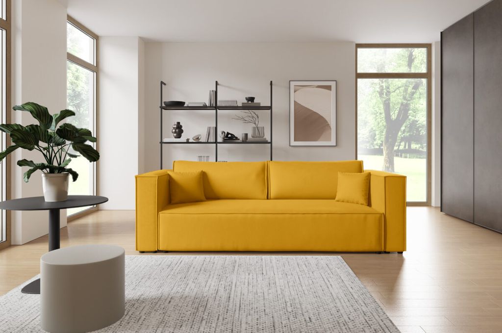 Furnisell Schlafsofa Velour Sofa mit Bettkasten "KEYMON", Gelb
