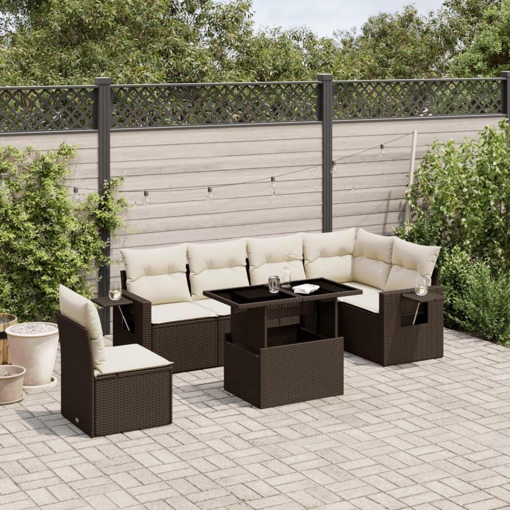 Maison Exclusive - 7-tlg. Garten-Sofagarnitur mit Kissen Braun Poly Rattan