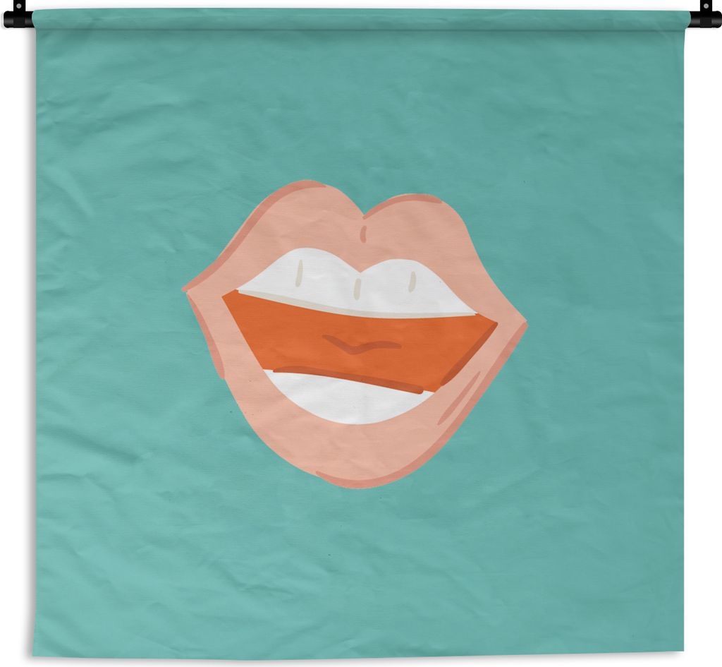 MuchoWow® Wandteppich Wandbehang Mund - Blau - Rosa 150x150 Produktbild 