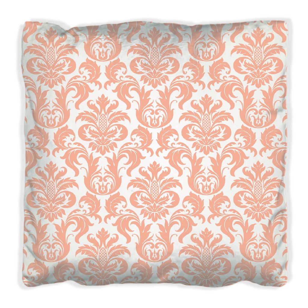 Wallario Premium Kissen, weiche Oberfläche, mit Motiv Königliche Schnörkelei in weiß und orange, Größe: 60 x 60 cm, mit weißer Rückseite