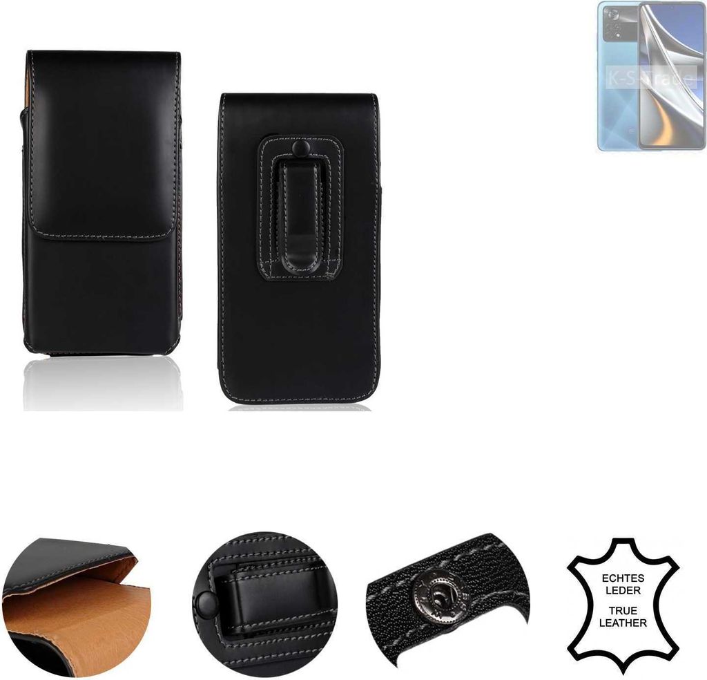 K-S-Trade Holster Gürteltasche Handy Hülle Schutzhülle kompatibel mit POCO X4 Pro 5G Handyhülle Leder schwarz, 1x