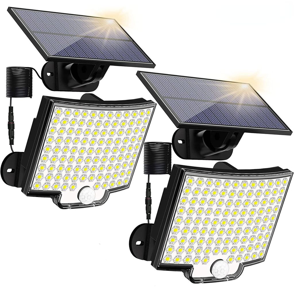 Elfeland Solarleuchte 106 LED 2er Set, Bewegungsmelder Außenleuchte, IP65 wasserdicht, 4 Modi, super hell, Garten Wandleuchte, ohne Fernbedienung