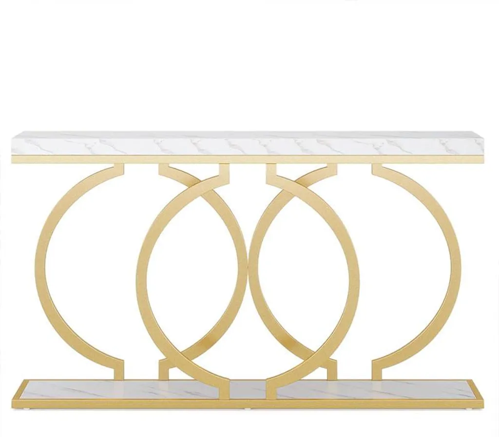 Grande console d'entrée blanche et dorée 140cm table d'appoint design