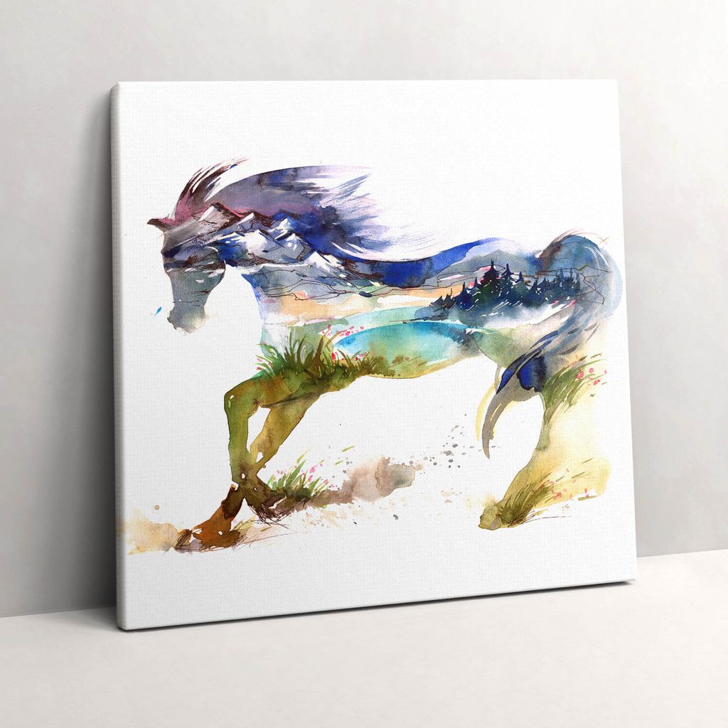 Horse and painted landscape – Leinwandbild Wandbild – 60x60 cm – Leinwandbilder – Wandbilder – Schlafzimmer – Flur