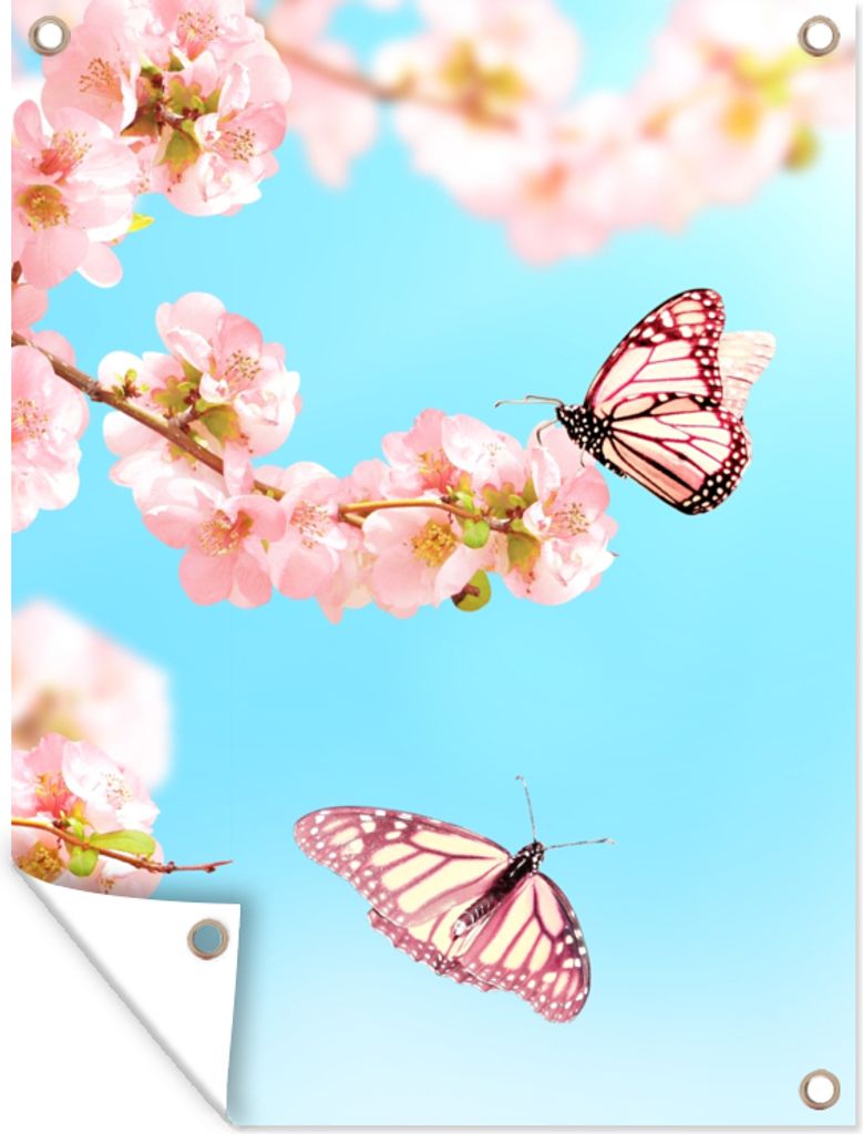 MuchoWow 30x40 cm Outdoor-Poster Gartendeko Sichtschutz Garten Poster für den Garten Schmetterlinge - Baum - Blumen