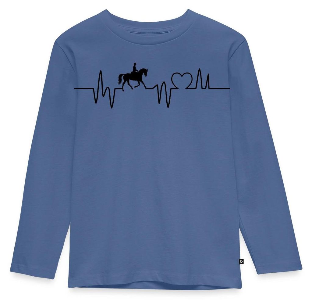 Spreadshirt EKG Linie Mit Pferd | Pferdeliebe Herzschlag Kinder Premium Langarmshirt, 110/116 (4 Jahre), Taubenblau
