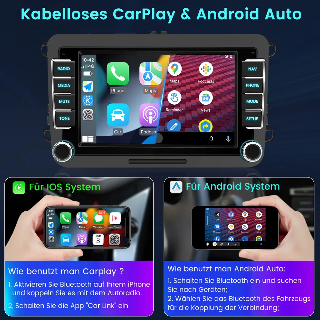 Sistema Infotainment VW Android 13 2DIN 7 Pollici GPS WiFi Bluetooth - 3