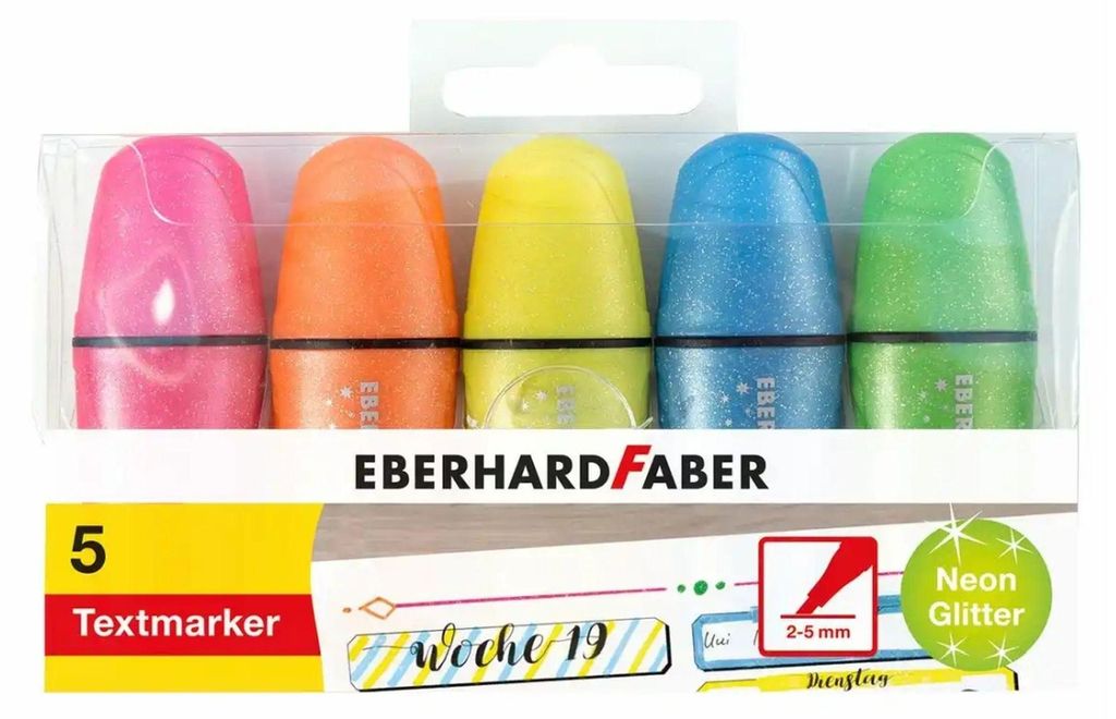 Textmarkeretui Mini 5ST Glitzer Neon EBERHARD FABER 551408