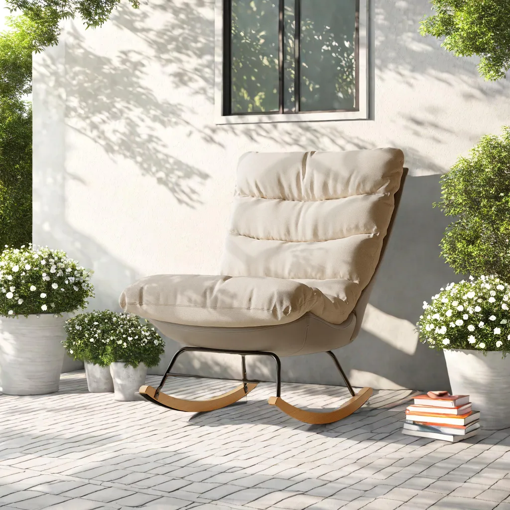 Poltrona a Dondolo per Studio e Ufficio: Lino e Design Bicolore - 3