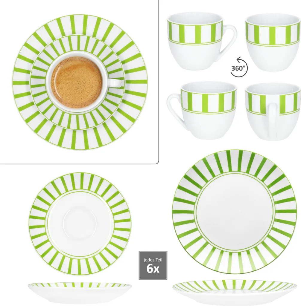 Offerta servizio caffè 18 pezzi porcellana Split verde 6 persone - 4
