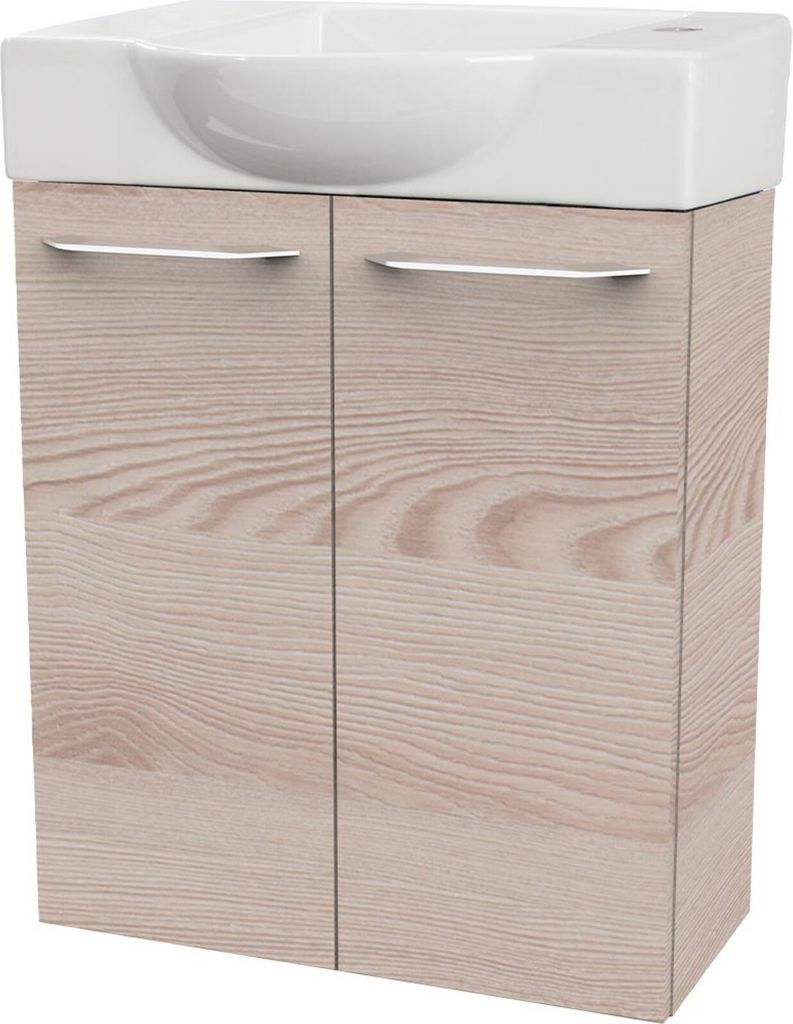 Fackelmann SBC B. CLEVER Gäste WC Set 2-teilig 55 cm, Braun hell, 2 Türen, Keramik Hahnloch rechts