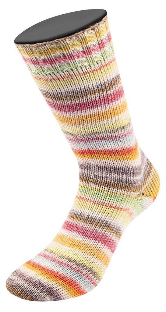 Lana Grossa - Cool Wool 4 Socks Print 7770 apricot orange creme zartblau himbeerrot ockerbraun gelb gelbgrün graubraun
