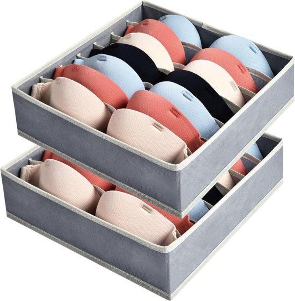 Famanu Unterwäsche Organizer Set von 2 - Faltbare Aufbewahrungsboxen mit 7 Fächern, 30x30x10 cm