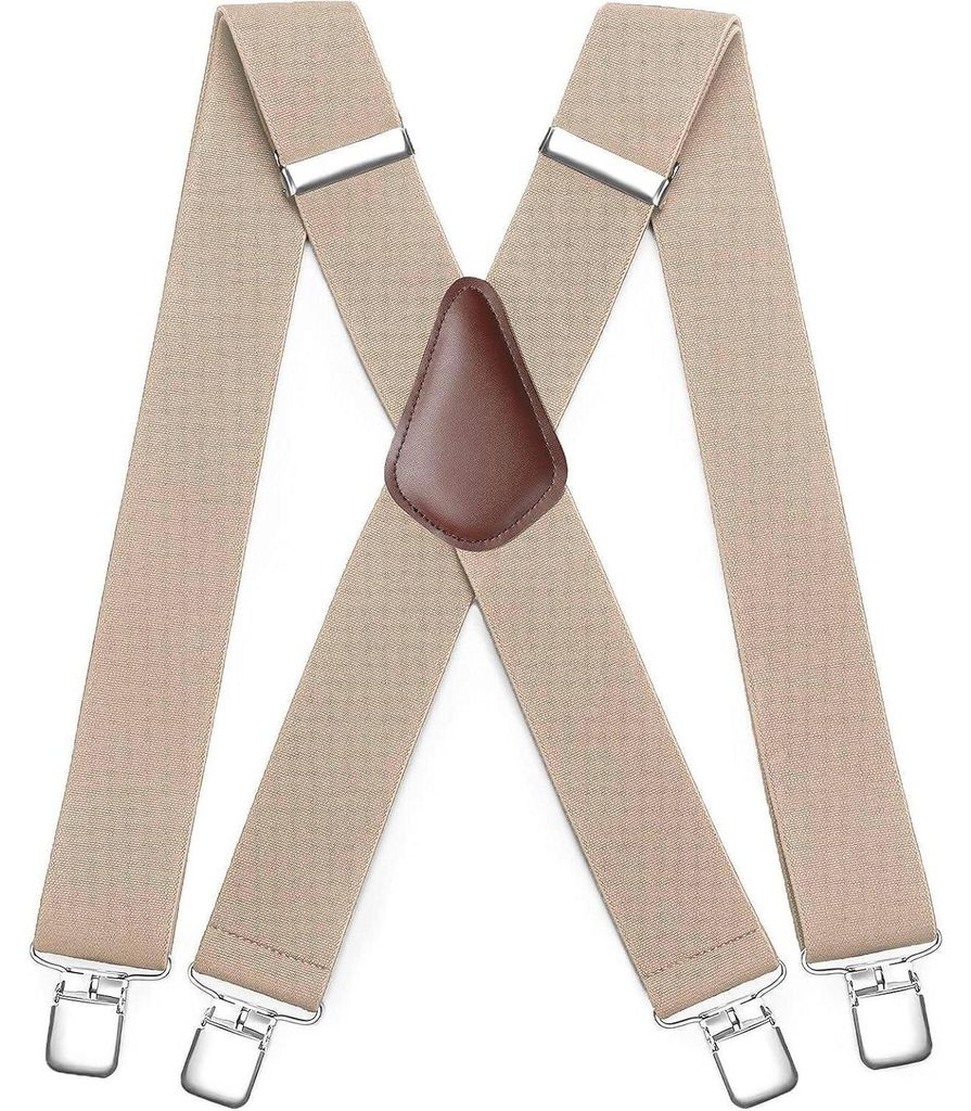 Hosenträger Herren 5cm breit X-Form 4 Metall-Clips Beige Produktbild 