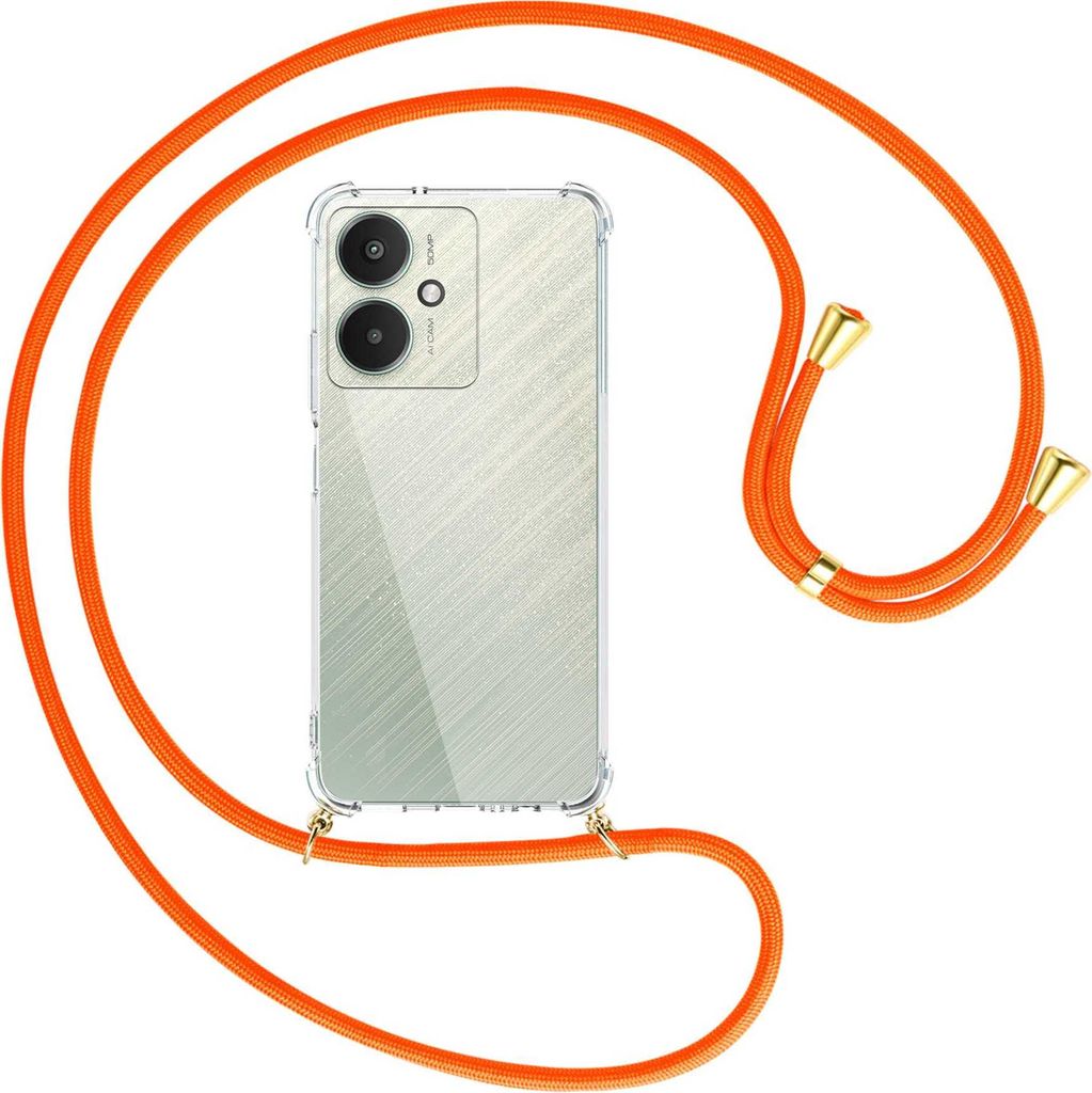 Handykette Backcover-Schutzhülle mit Band (Metall goldfarben) für Xiaomi Redmi 13C 5G, Poco M6 5G - neonorange