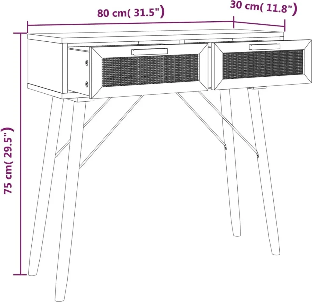Consolle Nera 80x30x75cm Legno di Pino e Rattan | Offerta Esclusiva - 7