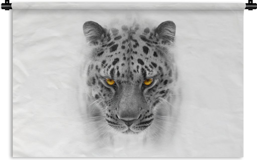 MuchoWow Wandteppich Wandbehang Leopard - Schwarz - Weiß - Kopf 90x60 cm Tapisserie Dekoration Wandtuch - Wandskulpturen - Bildteppich