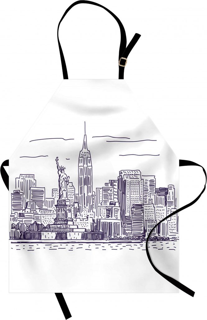 ABAKUHAUS New York Kochschürze, Flüchtige einfache Ansicht von NYC Freiheitsstatue Freedom Symbol Ellis Island Print, Farbfest Höhenverstellbar ...