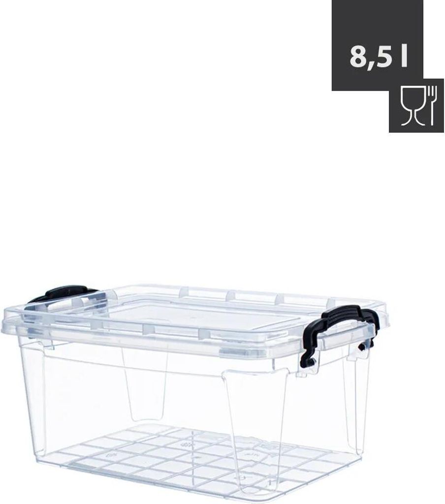 Box SOFIA 8.5 Liter 36x23x15,5cm Transparent mit schwarzen Griffen Polypropylen Haushalt-/ Gastrobedarf
