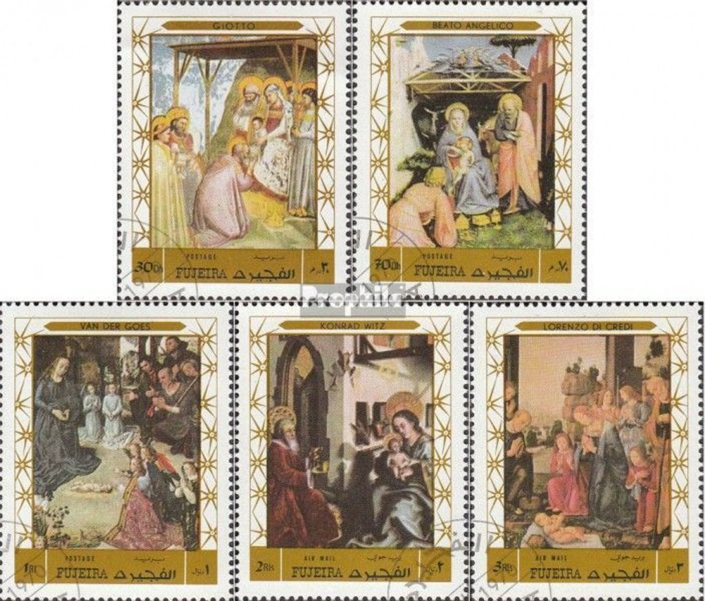 Briefmarken Fujeira 1970 Mi 577A-581A (kompl.Ausg.) gestempelt Weihnachten: Gemälde