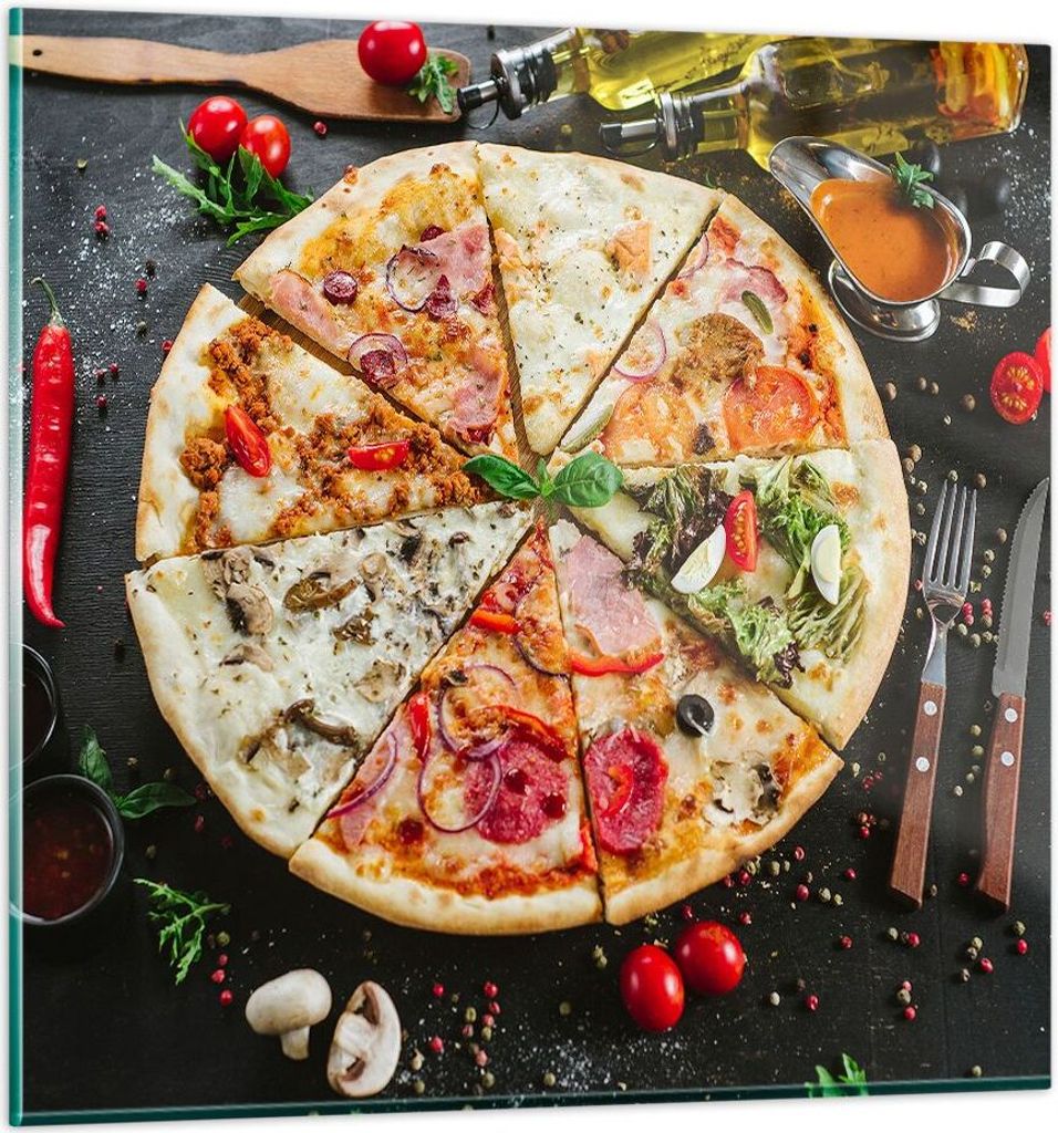 Bilder auf glas - Pizza Käse Tomaten - 60x60cm - Glasbilder - Wandbilder - Kunstdruck - zum Aufhängen bereit - Wanddekoration aus Glas - Glas Bil...