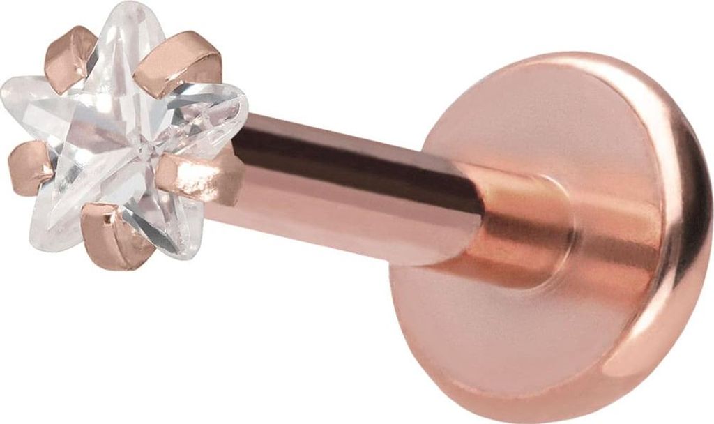Ohrpiercing, Nasenpiercing Titan Labret mit Push Fit KRISTALLSTERN RoséGold Stablänge: 9mm | Stabstärke: 1,2mm