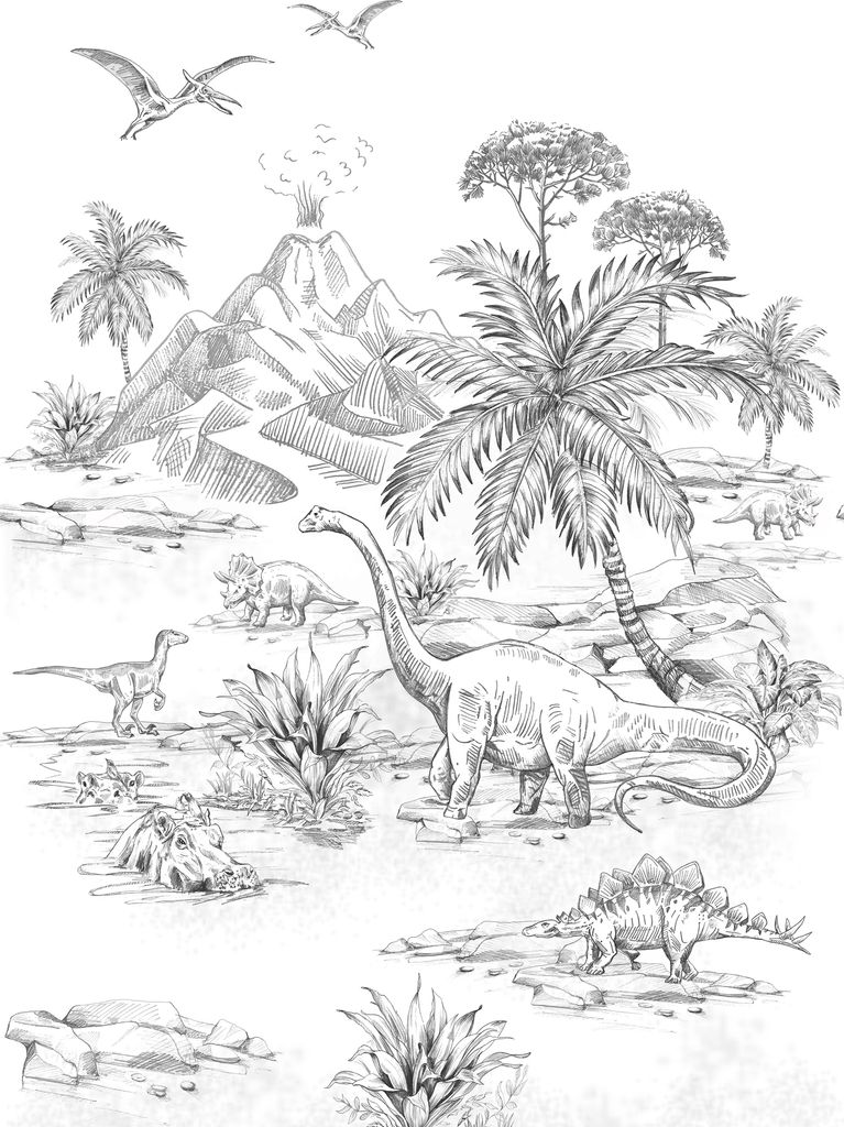 ESTAhome Fototapete Dinosaurier Schwarz-Weiß 200 x 279 cm