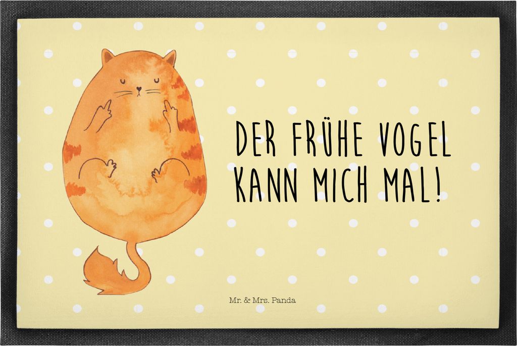 Mr. & Mrs. Panda Fussmatte Katze Frühaufsteher 50 x 75 cm - Gelb Pastell - Geschenk, Verschlafen, Schmutzfangmatte, Mittelfinger, fußmatte, Katze...