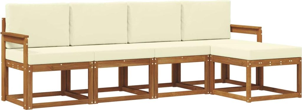 vidaXL Outdoor-Sofagarnitur 5 pcs Natur und Creme Massivholz Akazie