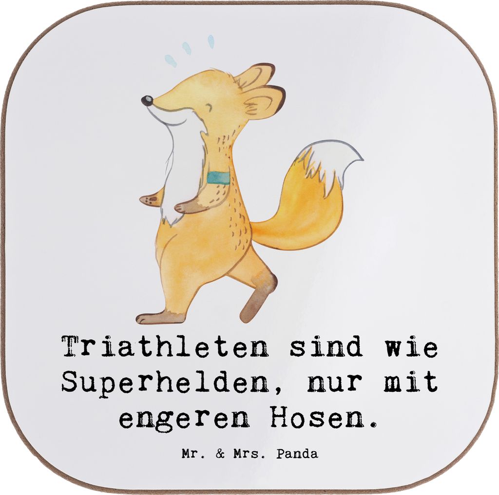Mr. & Mrs. Panda Untersetzer für Gläser Triathlon Superheld - Weiß - Geschenk, Getränkeuntersetzer, Teamsport, Radfahren, gläseruntersetzer, C...