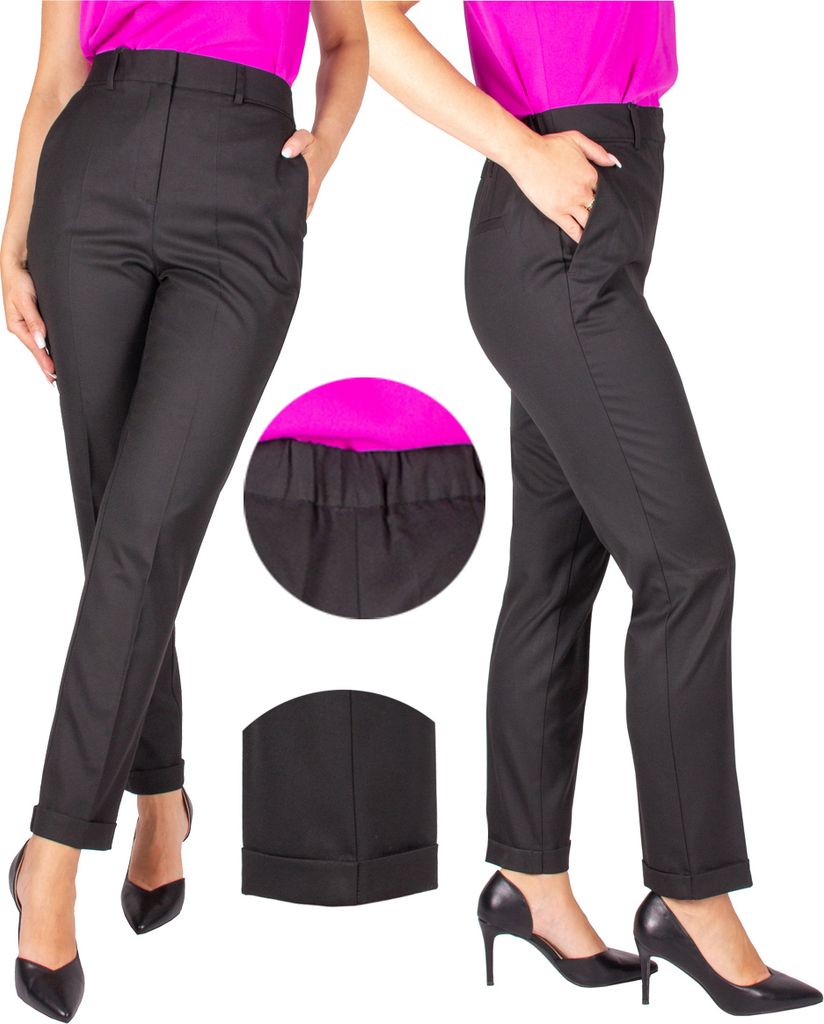 FIRI Elegante Damenhose, hohe Taille, gerades Bein mit Bündchen, Schwarz, W38-L29 M