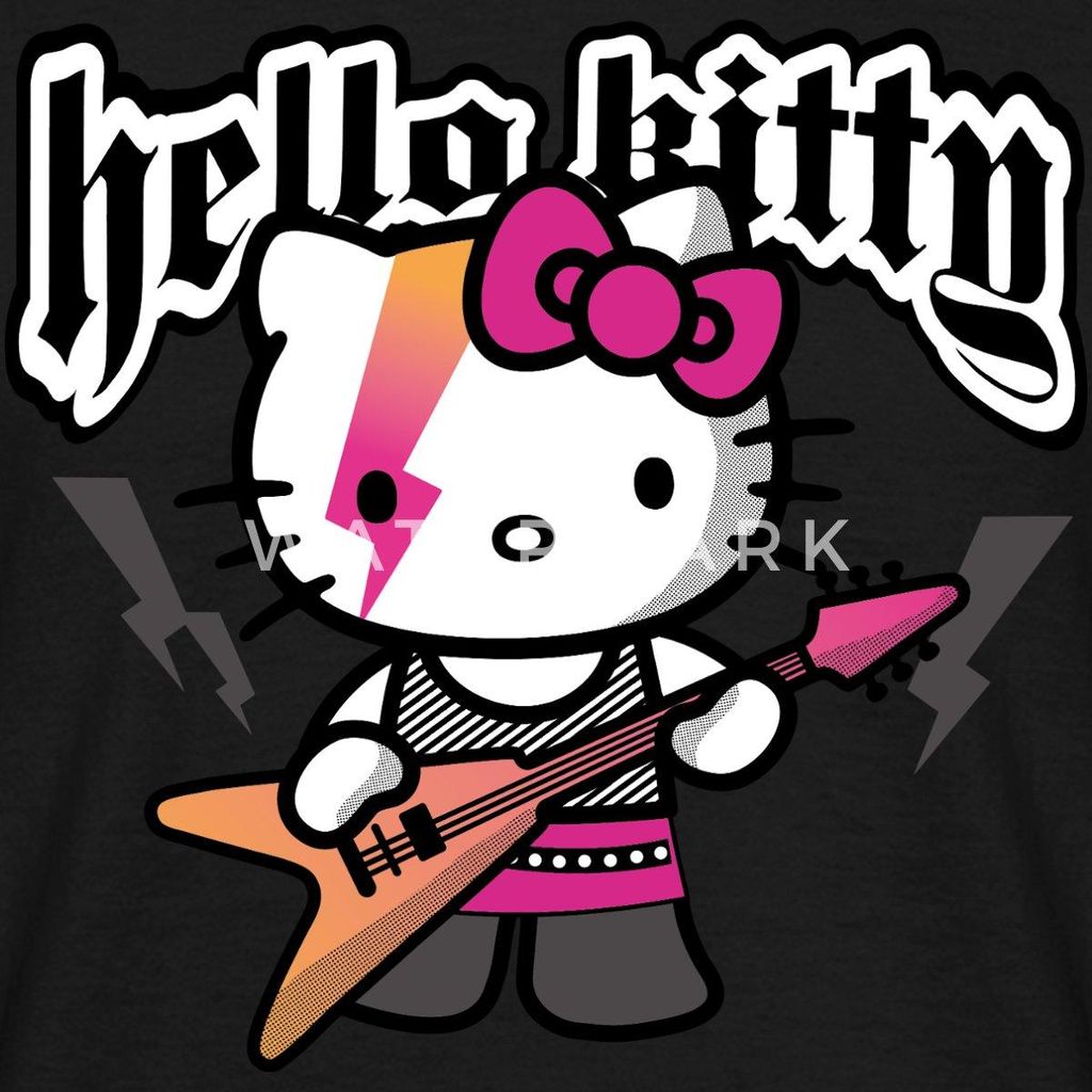 Spreadshirt Hello Kitty E-Gitarre Rock Style Männer T-Shirt, M, Schwarz