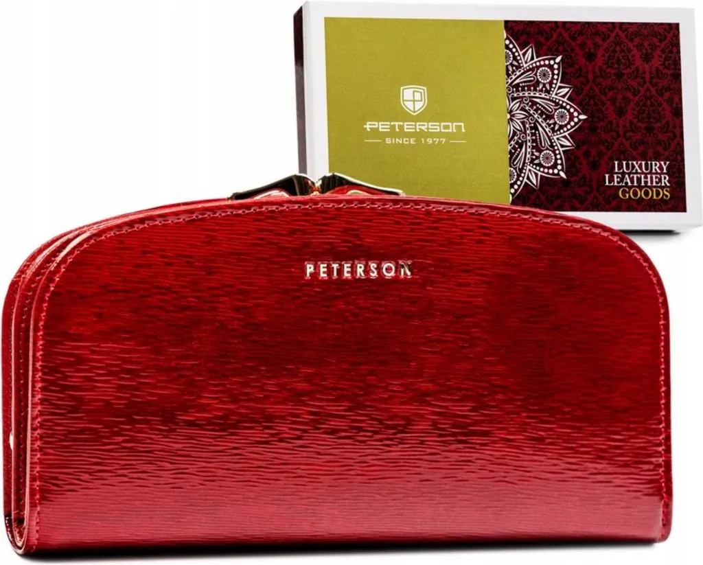 Peterson Portafoglio Grande Donna in Vera Pelle Rossa con Protezione RFID