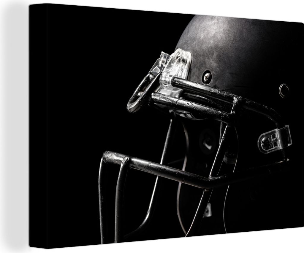 MuchoWow - Leinwandbilder - American Football - Helm - Schwarz, Wandbild, Wanddeko Bilder Wohnzimmer, 30x20 cm
