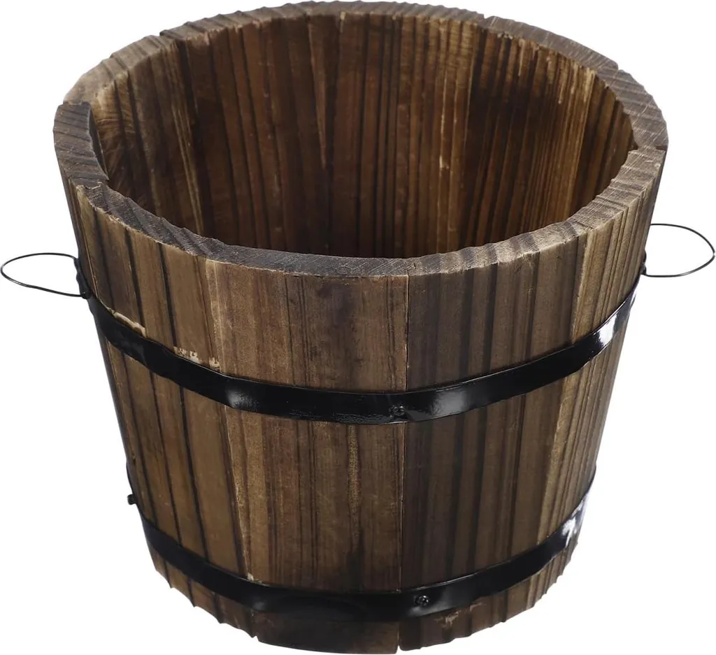 Pot de fleurs bois pour décoration terrasse et balcon - Modèle Tonneau M