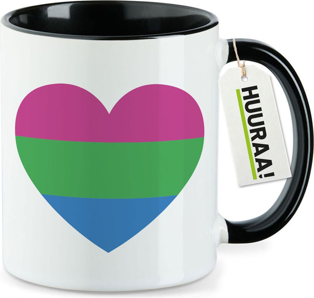 Huuraa Kaffeetasse Polysexuell Pride Flagge LGBTQ Herz 330ml Schwarz Keramik Kaffeebecher Geschenkidee