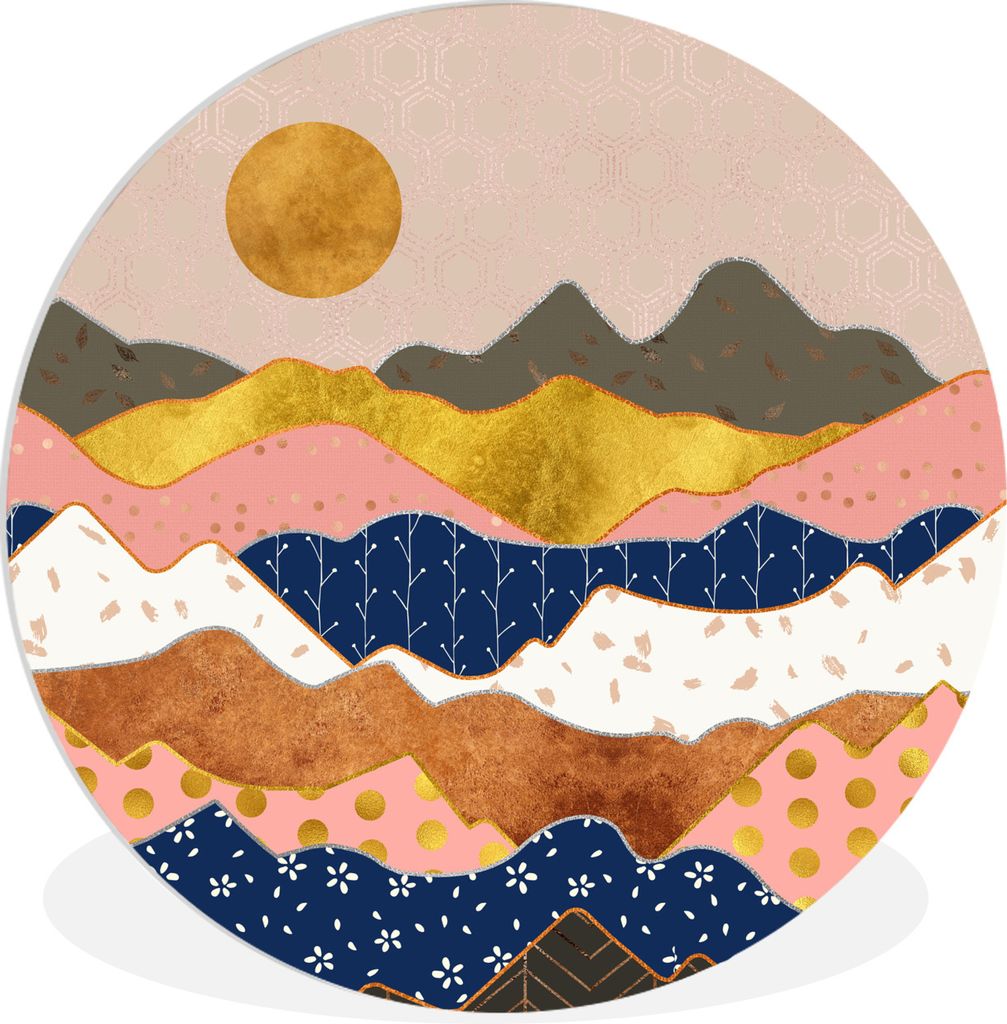 MuchoWow Rundes Wandbild - Runde Bilder Muster - Gold - Pastell Ø 30 cm Kreis Wanddekoration Kunststoff - Wandkreis - Wandschmuck - Schlafzimmer...