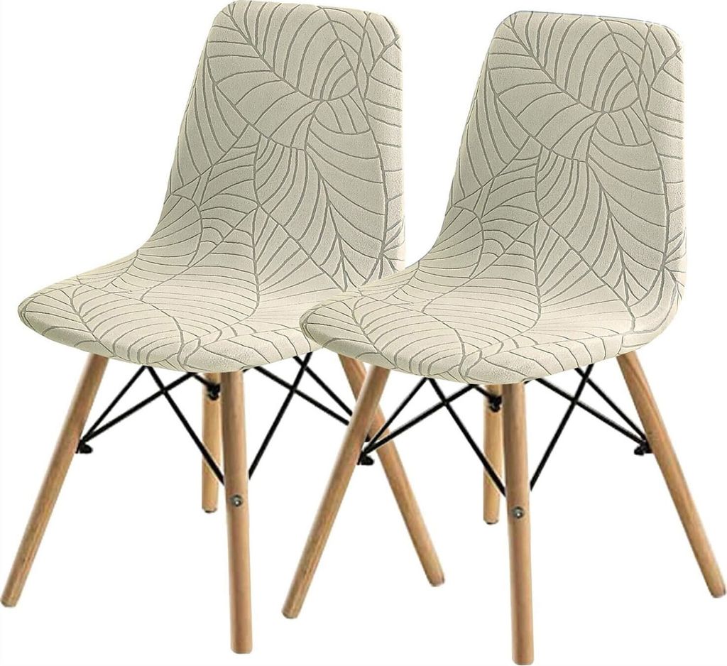 2 Stück Stretch Stuhlhussen Blatt-Jacquard Esszimmerstuhlhussen Abnehmbar Waschbar Stuhlbezug, Beige