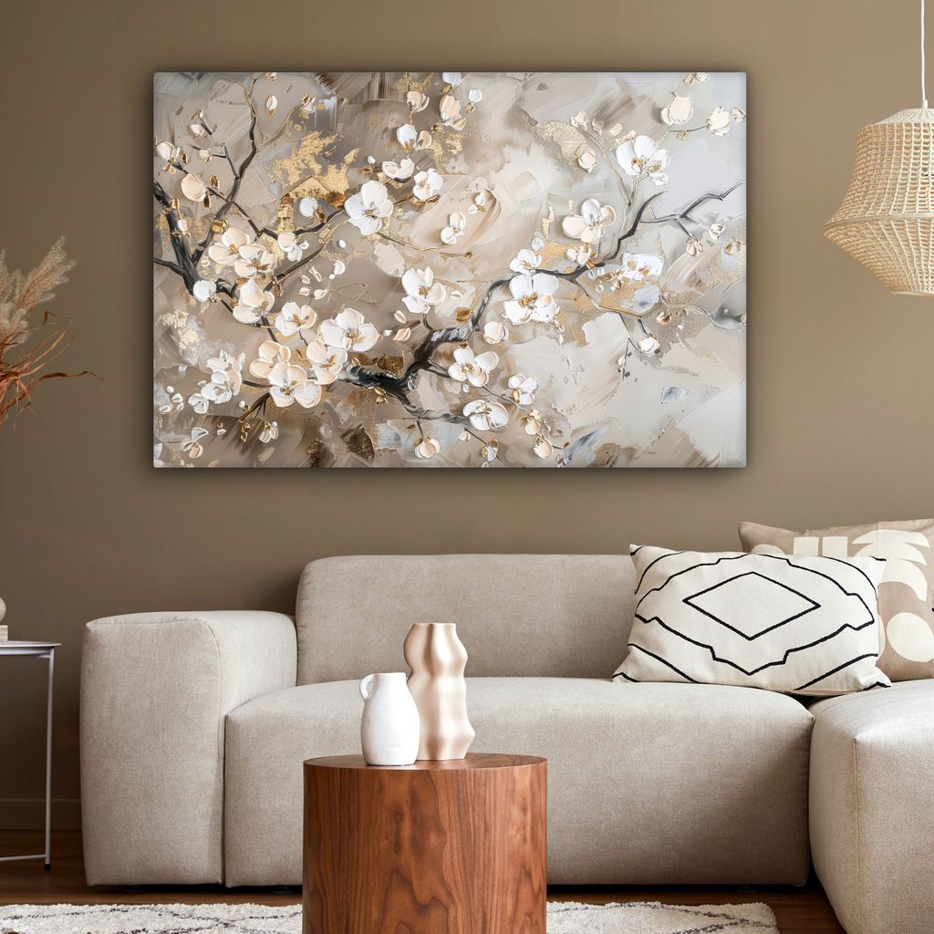 Wandbilder Wohnzimmer 120x80 cm Abstrakt Beige Gold