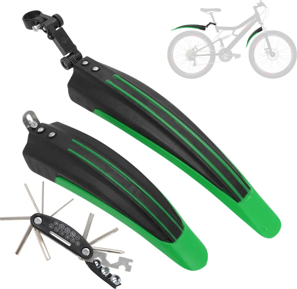 Garde-Boue Vélo VTT Lot Avant et Arrière Épais avec Outils de Pose, Vert