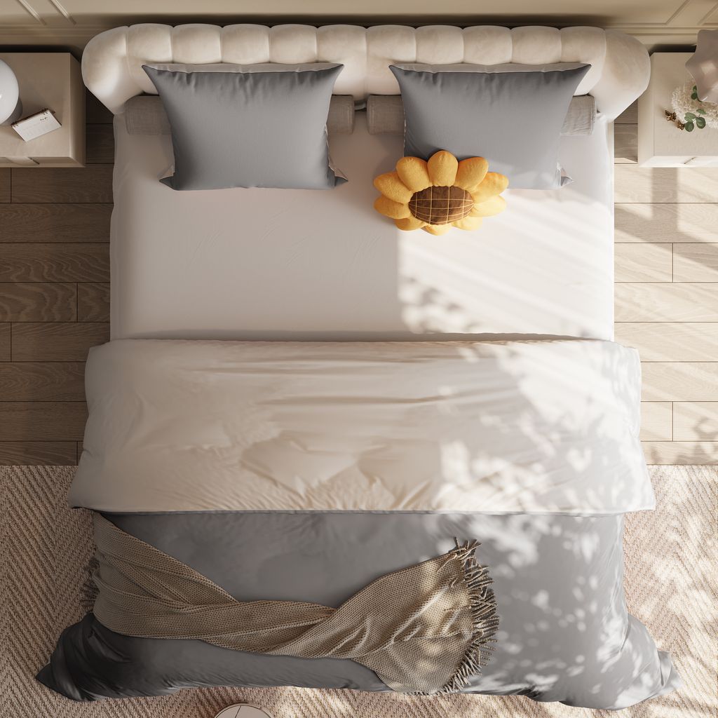 4-teiliges Bettwäscheset 140 x 200 cm – Bettbezug, Spannbettlaken, 2 Kissenbezüge – Dunkelgrau + Grau