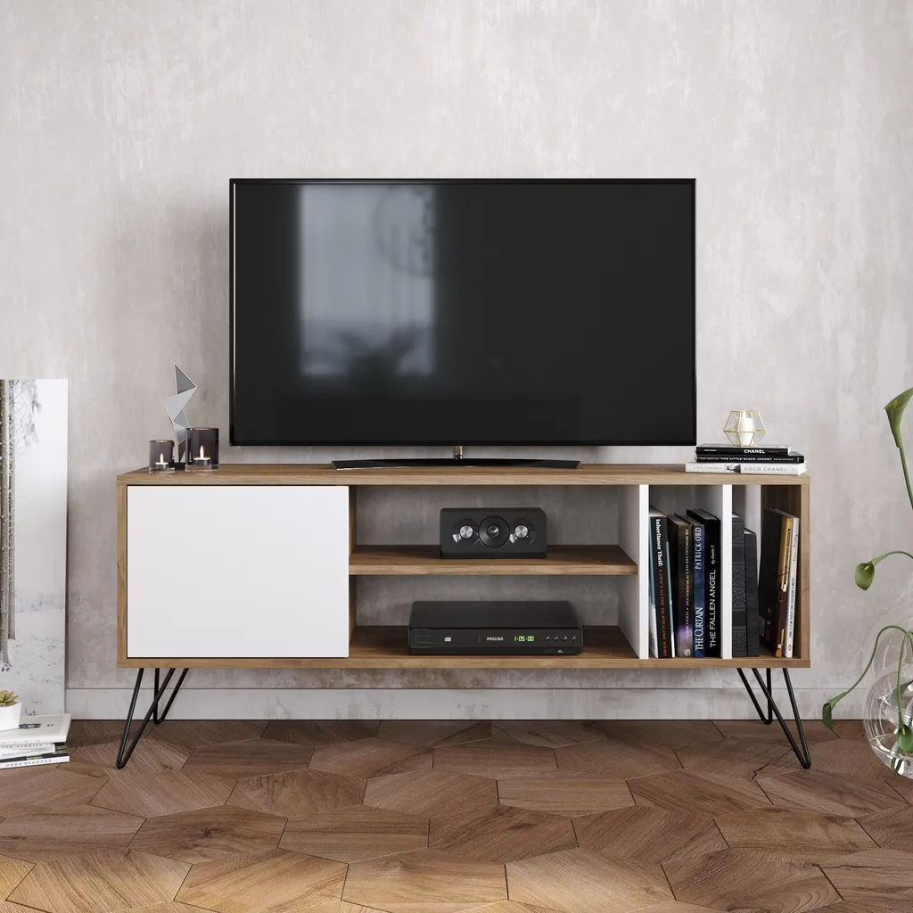 Meuble TV pour grand écran 60 pouces Decorotika Mistiko, décor noyer