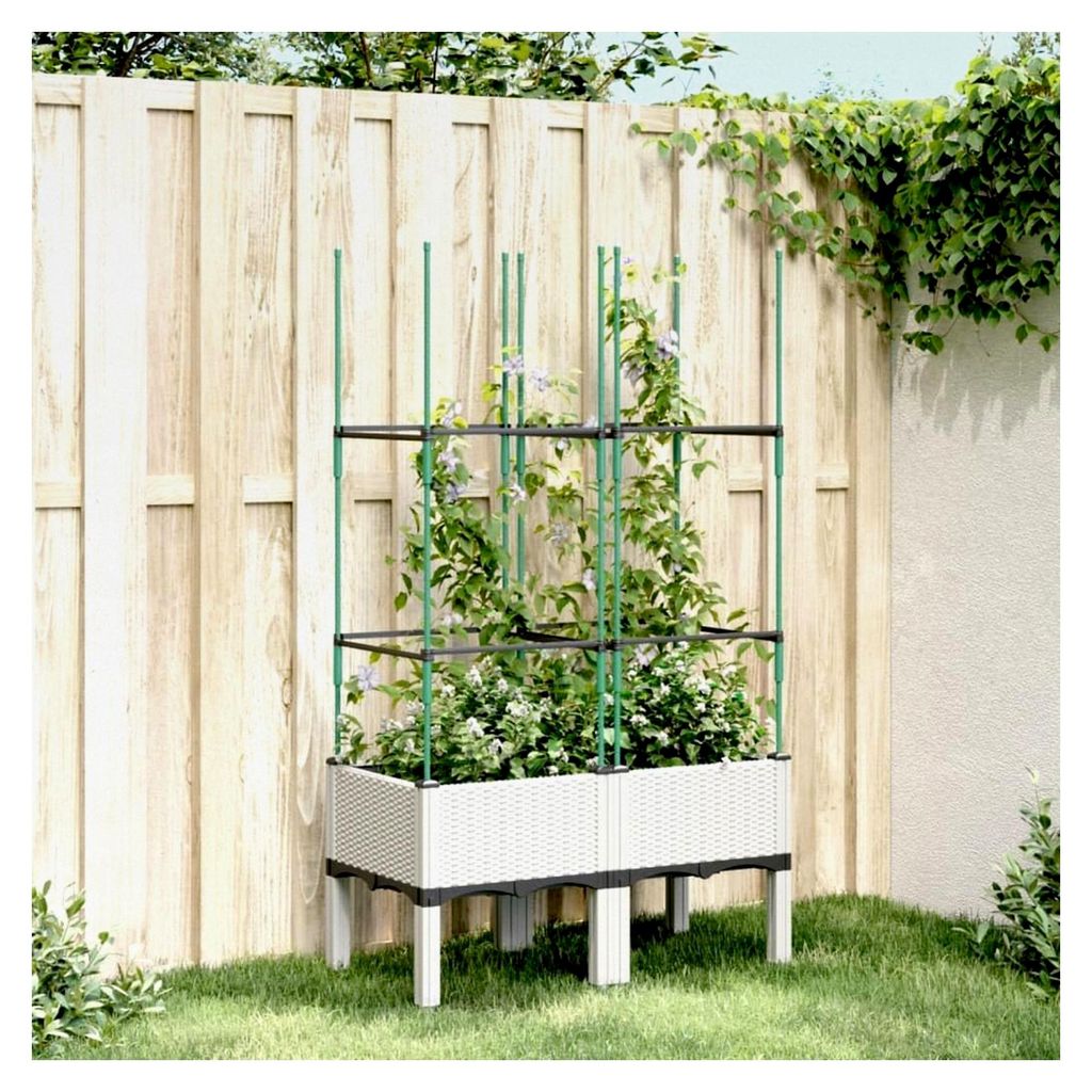 Blumenkasten mit Gitter, weiß, 80 x 40 x 142,5 cm, Polypropylen, Hochbeet für Pflanzen, Sukkulenten, Terrasse, Patio, Balkon